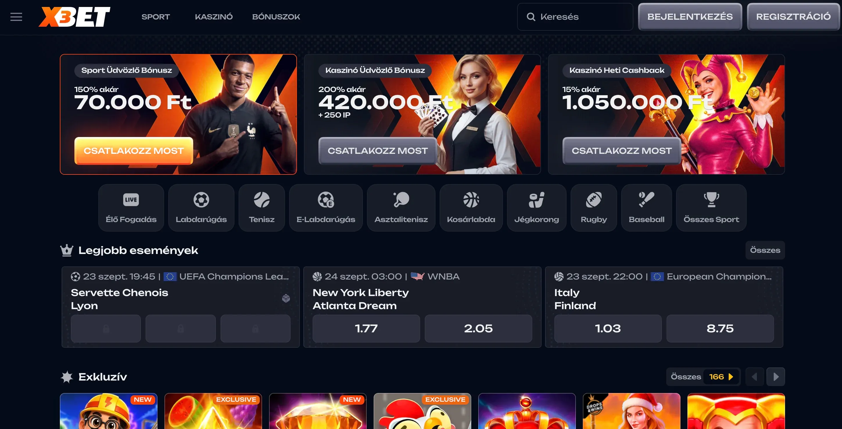 Az X3bet casino honlapja